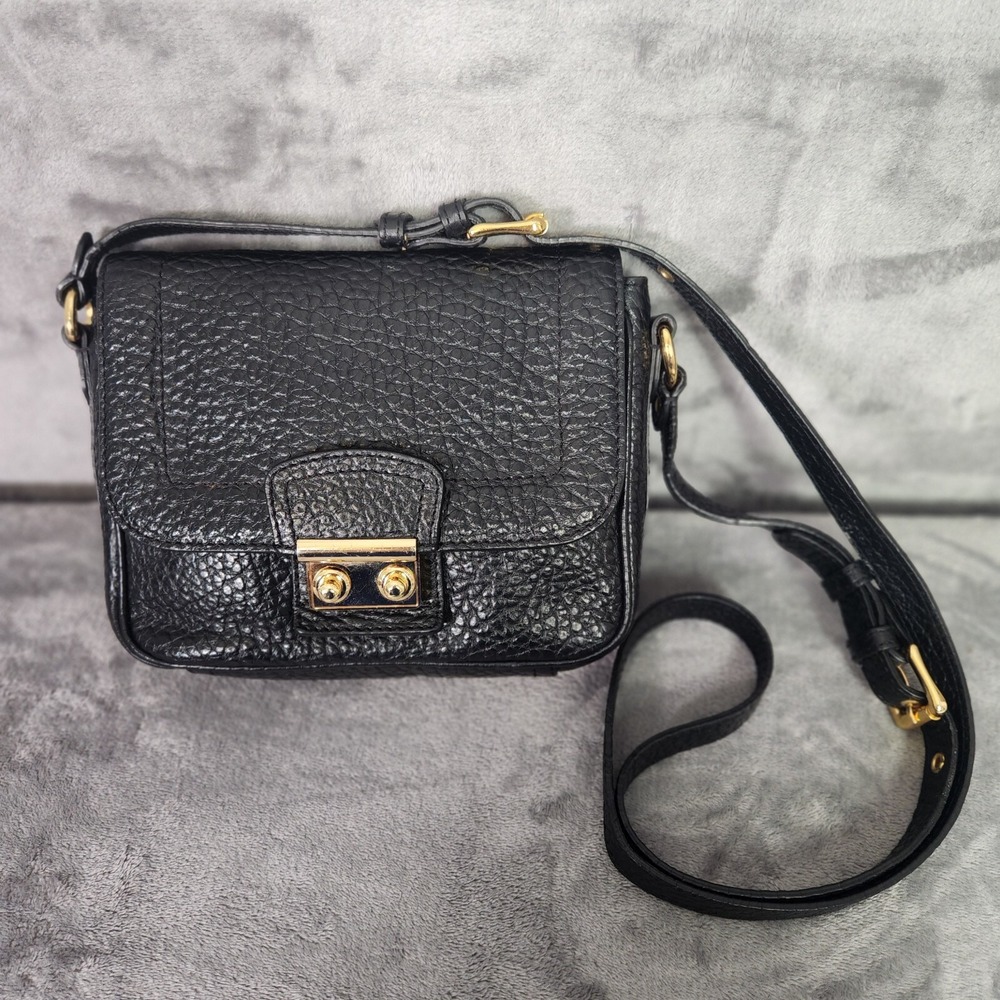 Pure Collection Crossbody Bag Black Pebbled Leather Small Adjustable Strap Latch